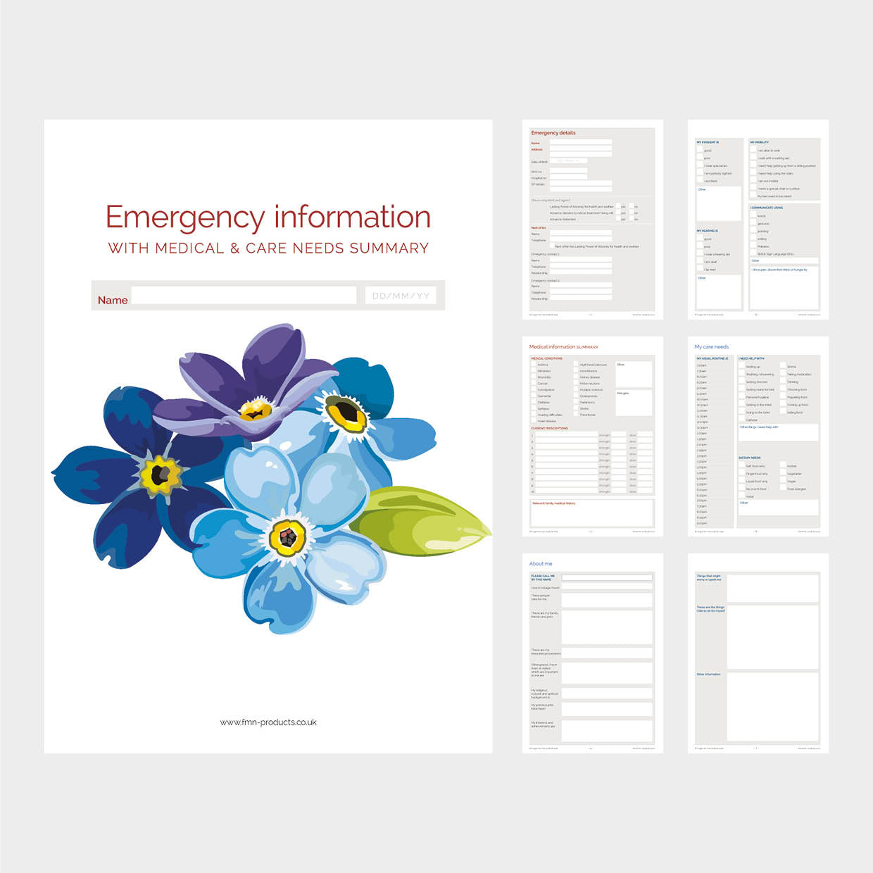 Emergency information with medical and care needs summary (digital download)
