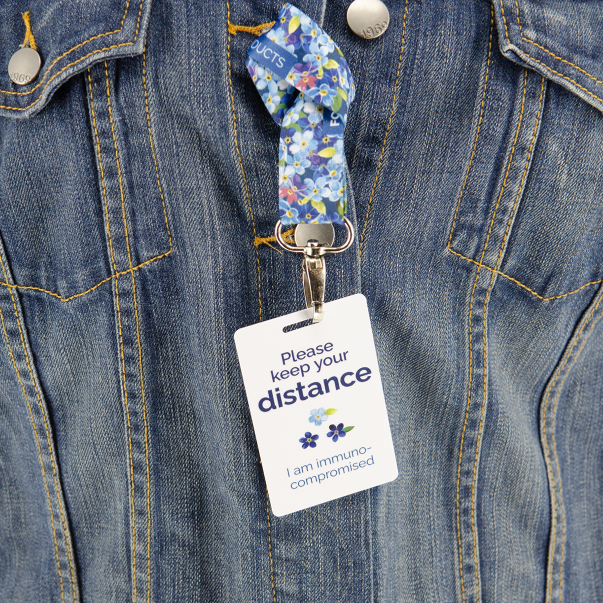 Immuno-compromised ID badge with clip, lanyard and bag strap