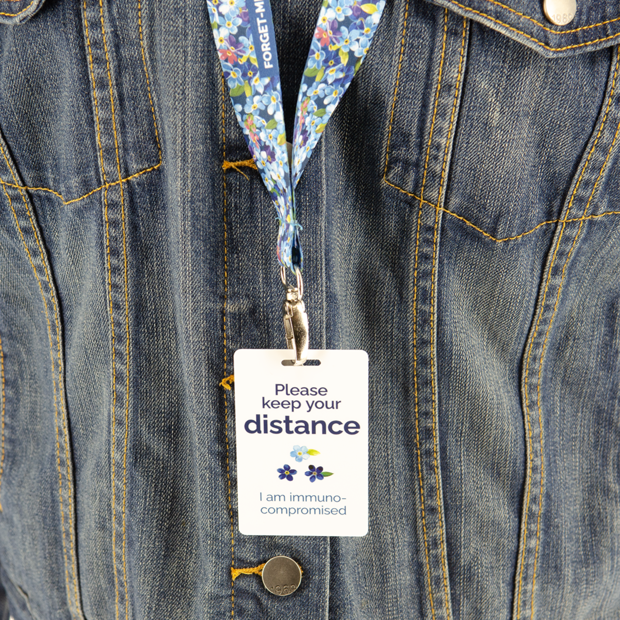 Immuno-compromised ID badge with clip, lanyard and bag strap